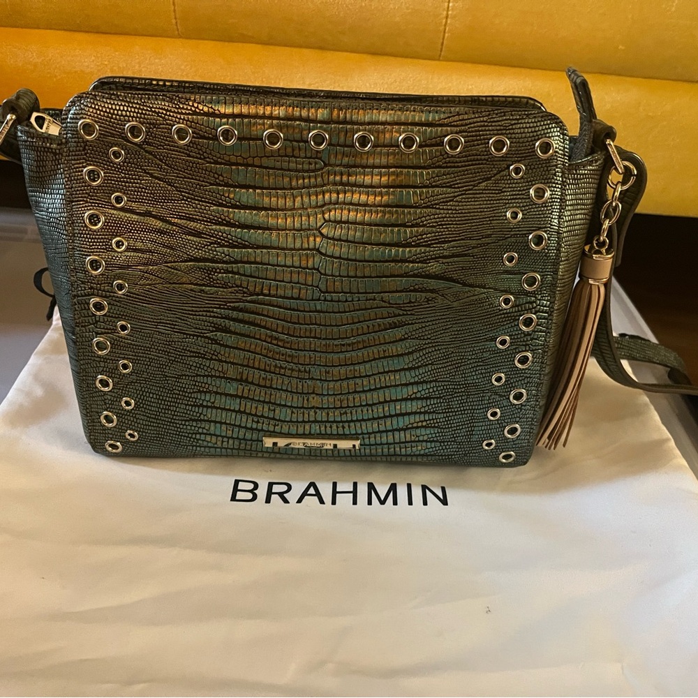 Brahmin Emerald Moa Carrie Crossbody Bag with Textured Leather Finish